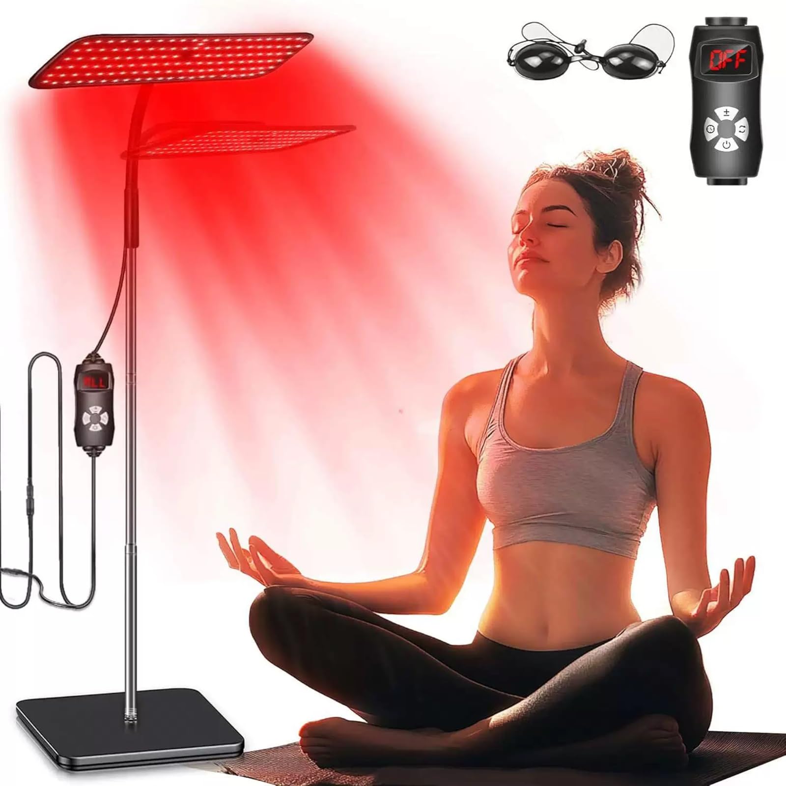 Terapia con luce rossa, lampada per fototerapia a luce rossa e infrarossa con base, LED 660 nm e 850 nm, dotata di funzione di protezione degli occhi.