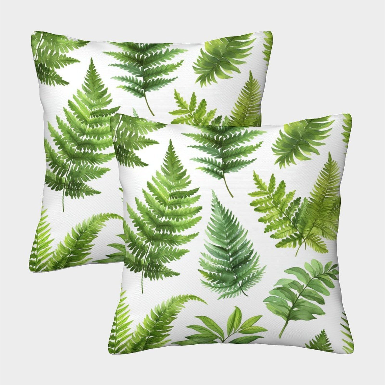 kaiyun 2 Pack Fern Pillow Case 45x45cm Throw Pillow Case,Modern Decoration Green Pattern Pattern for Terrace Sofa Bedroom Indoor Outdoor Party