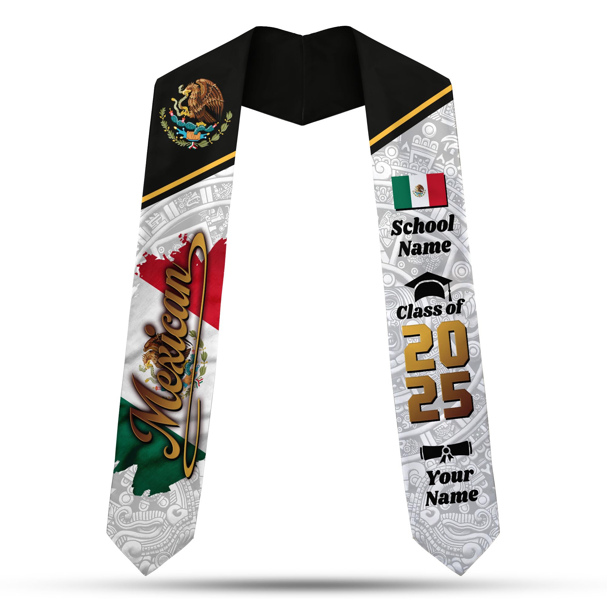 MonkeyVan Custom Mexican Graduation Sash Mexico Graduation Stole 2025 Mexican American Flag Graduation Sash Mexican Graduation M49