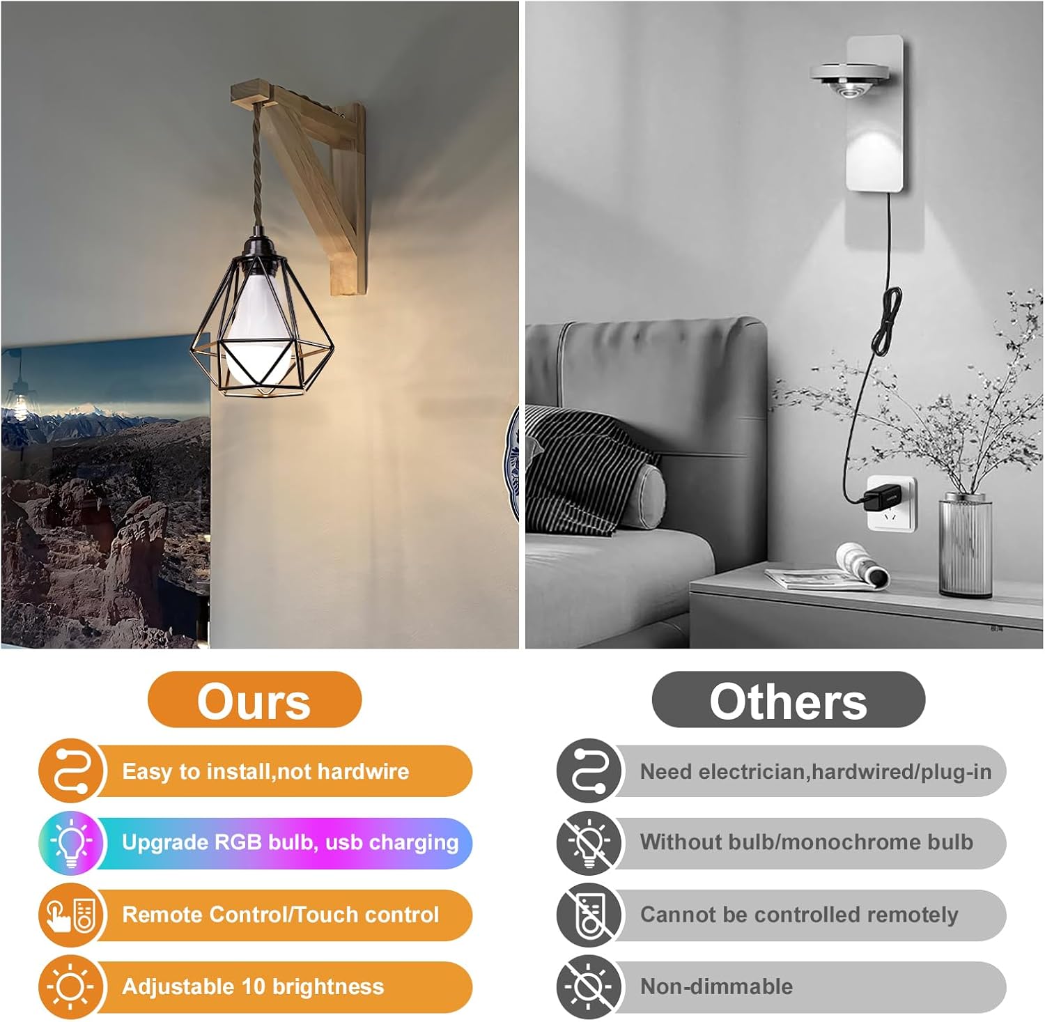 Frideko Boho Rechargeable Battery Operated Wall Sconces Set of Two with Remote, 15 Colors RGB Dimmable Wireless Wall Light, Indoor Wall Lamp with 3 Timer, Farmhouse Sconces Wall Lighting for Bedroom