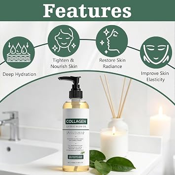 Collagen Lifting Body Oil, Collagen Oil For Skin Tightening, Collagen Hydrating Body Oil with Rosemary, Firming Body Oils for Neck Chest Arms Legs Stomach, Moisturizes & Smoother Skin 100ml