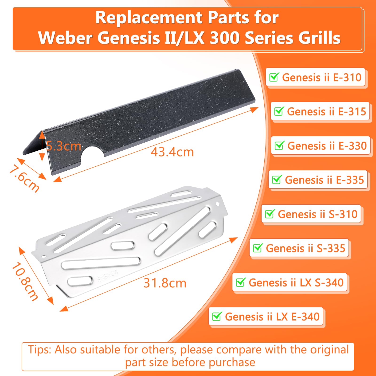 Denmay Flavorizer Bars 66032 und Wärmeabweiser 66040 für Weber Genesis II E-310, II E-330, II E-335, II S-335, II LX S/E-340 (2017 und Neuer), Heizplatten Ersatzteile für Weber Genesis II