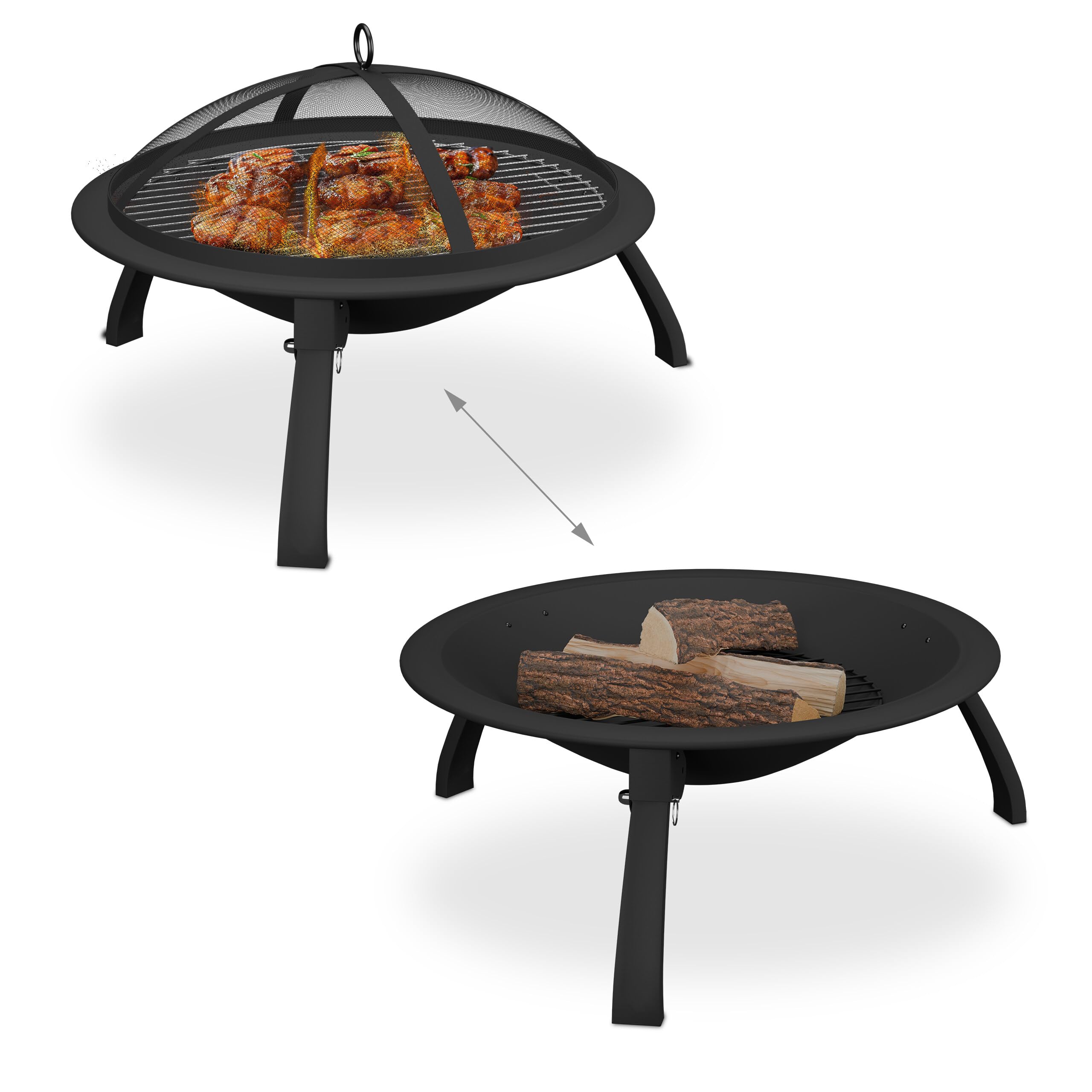 Relaxdays Braciere da Esterno con Parascintille, Griglia e Attizzatoio, Grill da Giardino e Terrazzo, D: 51 cm, Nero