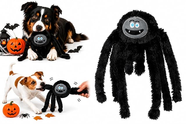 Flamingo Juguetes para Perros - Halloween Aliza araña Negra - Peluche Suave - con Squeaker y Sonido crujiente