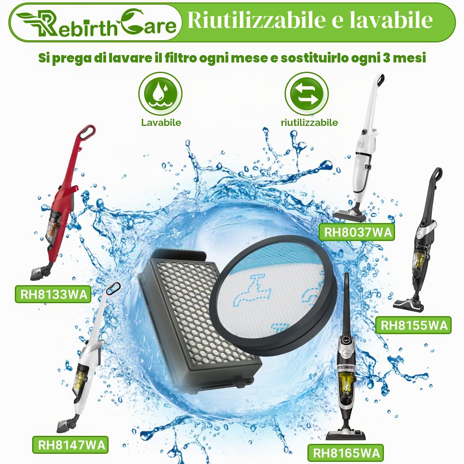Rebirthcare ZR903601 Filtro Hepa per Aspirapolvere per Rowenta Powerline Extreme Cyclonic Ricambi Accessori per Scopa Elettrica RH8021WB RH8037WA RH8055WA RH8121WB RH8133WA RH8147WA RH8155WA RH8165WA