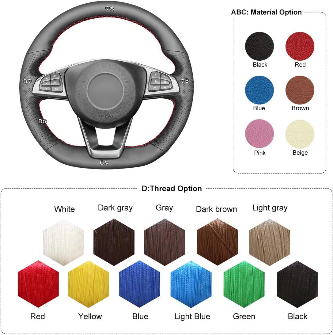 MEWANT Hand Stitch Black Artificial Leather Car Steering Wheel Cover for Mercedes Benz C-Class W205/AMG C43/CLA-Class C117/AMG GLA 45 X156/CLS-Class C218/E-Class W213/GLC-Class X253