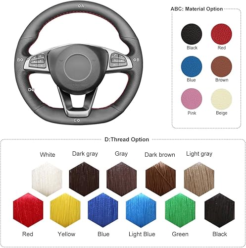 Miniatura 4 de MEWANT - Funda para volante de coche de piel artificial, color negro para Mercedes Benz Clase C W205, AMG C43, CLA-Class C117, AMG GLA 45 X156,