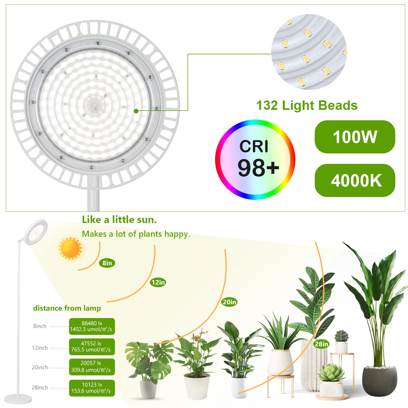 Amazon.com : HMVPL 100W Plant Lights for Indoor Growing, Grow Lights for  Indoor Plants Full Spectrum with 132 Light Beads, 4000K, 4/8/12H Timer,  Tall Standing Growth Lamp for Large Many Plants(5 Level