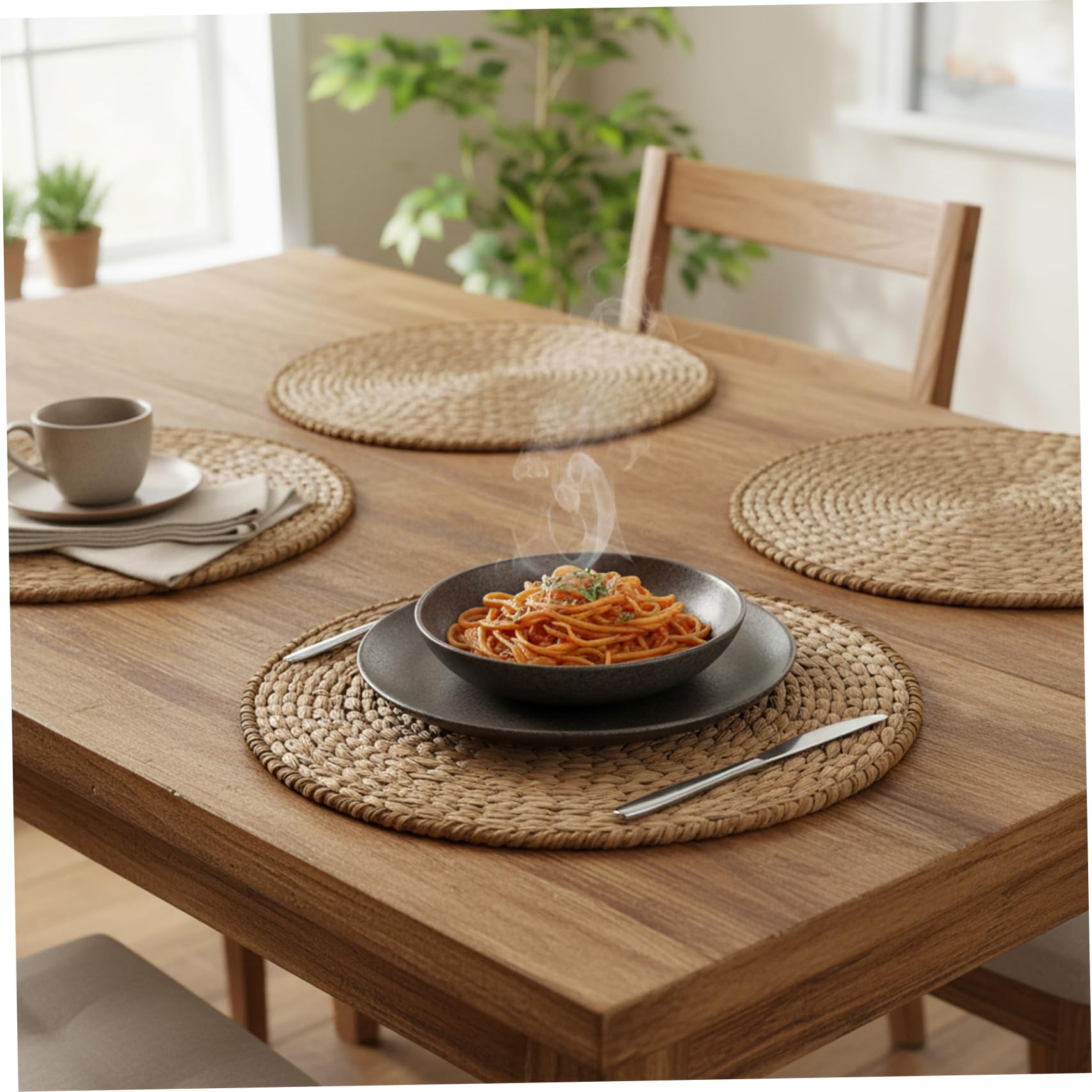 Sets de table ronds en papyrus naturel pour vos repas chaleureux en famille