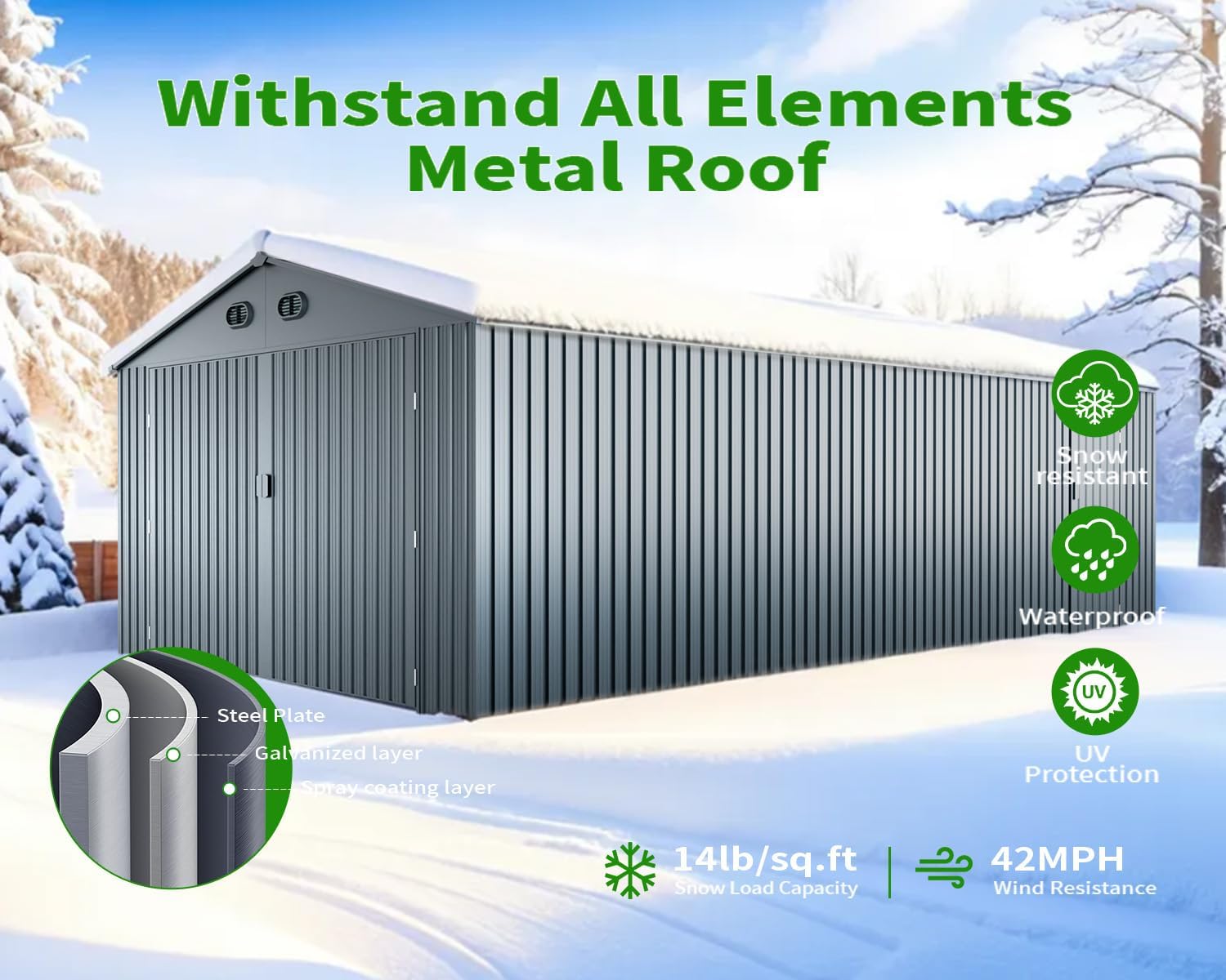 20 x 10 FT Outdoor Storage Shed, Large Metal Garden Shed with 2 Lockable Doors, Tool Shed Outdoor Storage with 4 Air Vents, Garage Shed Waterproof for Car, Truck, Bike, Garbage Can, Tool, Dark Gray