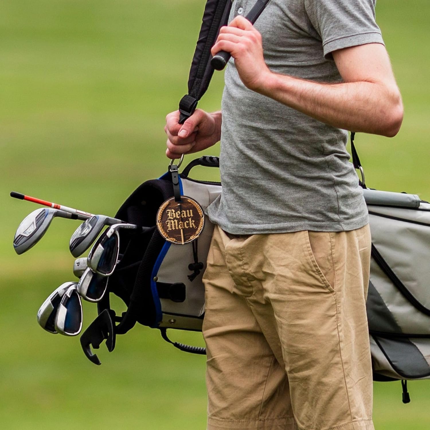 JugJug Personalized Golf Bag Tag with Tee Holder - Custom Name Leather Golfing Accessories - Unique Golf Gifts for Men, Dad, Husband