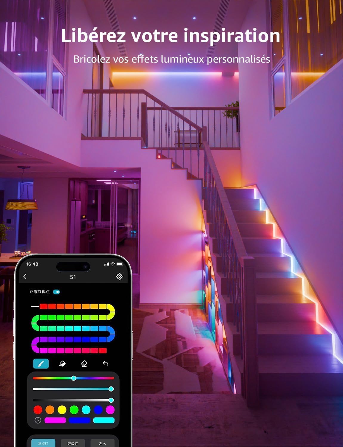 Lepro S1 IA Ruban LED Connecté 5M, Concepteur d'Éclairage IA Personnalisé, Bande LED Wifi RGB+IC App Contrôle, Sync Musique, Compatible avec Alexa et Google Assistant pour Maison Chambre Fête Gaming