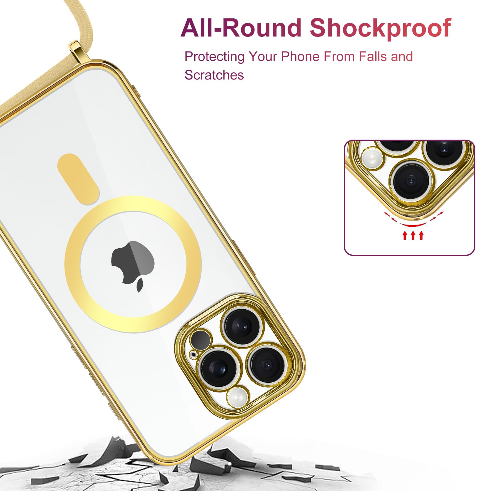 Coque IPhone 12 Pro Max Avec Lanière - Transparente Anti-Choc + Cordon Réglable | Compatible Charge Sans Fil