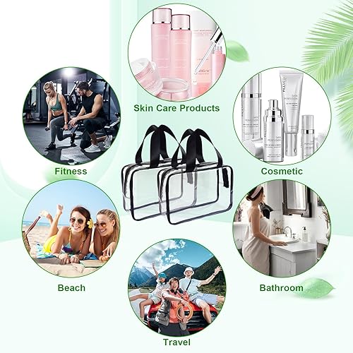 Miniatura 4 de Paquete de 10 bolsas grandes transparentes para cosméticos con asa, bolsas de plástico de PVC con cremallera, bolsa de maquillaje transparente para