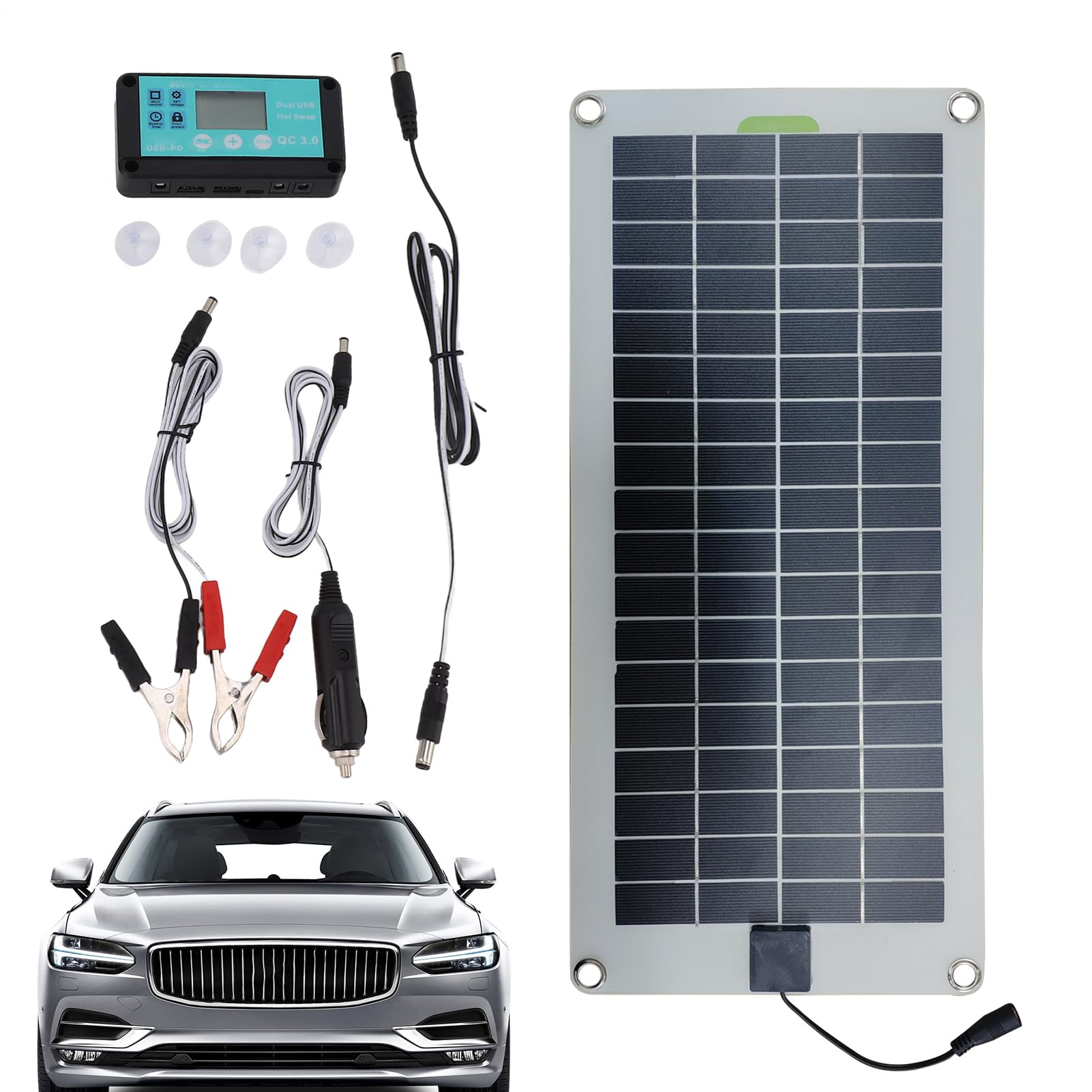 Caricabatteria Per Auto Solare - 30 W 16,54x7,87 Pollici | Kit Mantenitore