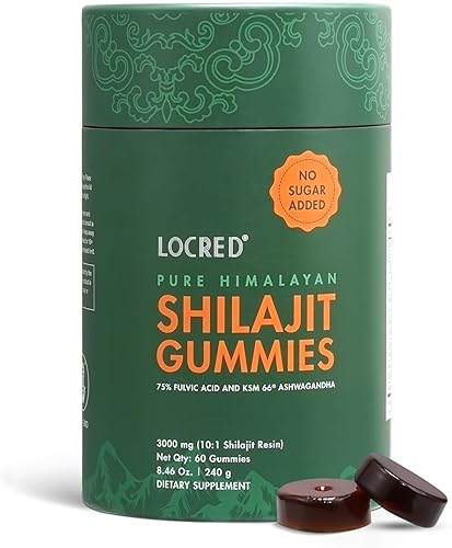 Gomitas shilajit del Himalaya con ashwagandha, sin azúcar añadida, orgánicas, 75% más de ácido fúlvico y más de 85 minerales traza, para hombres y