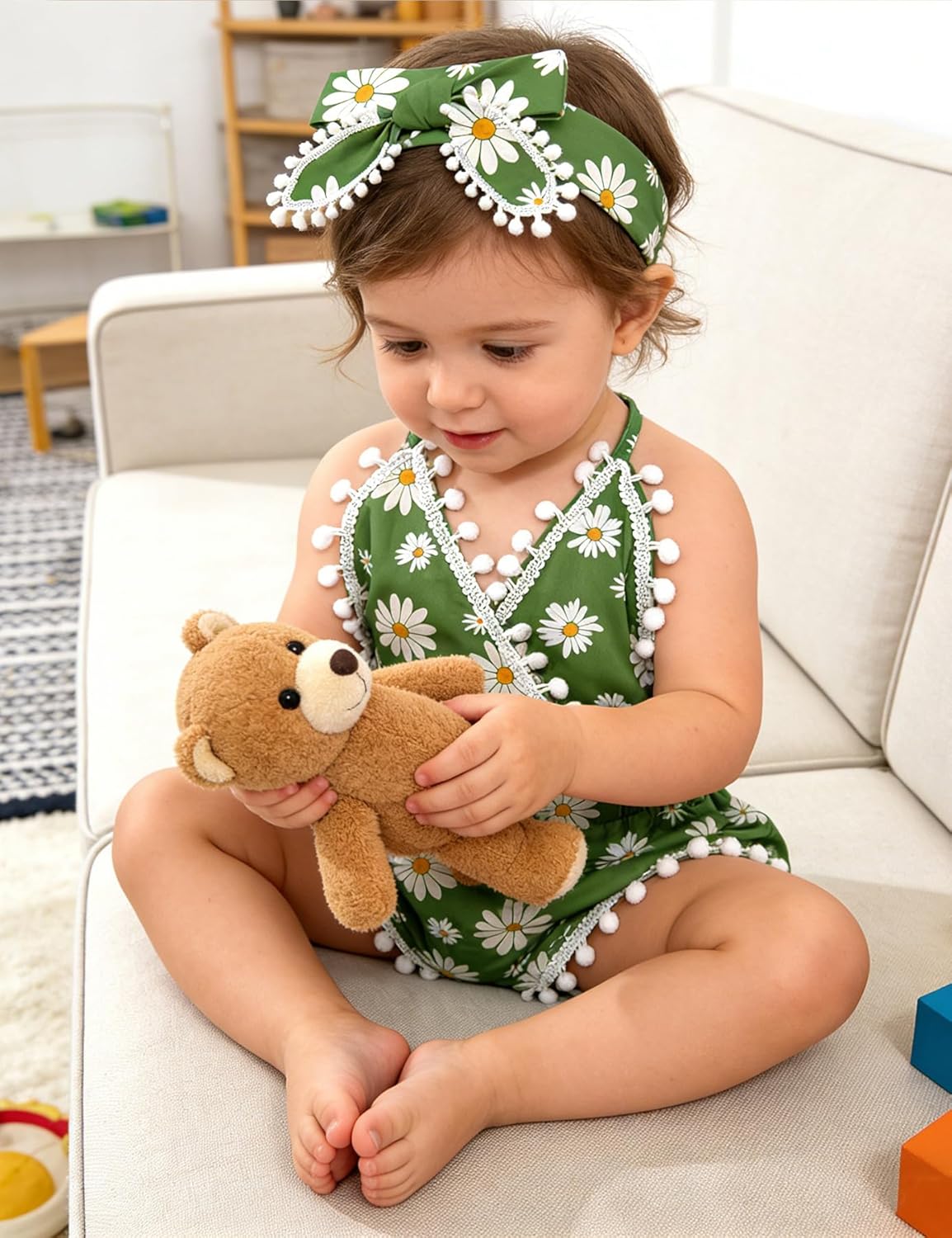 6M-3T Baby Girl Backless Bodysuit Outfit Set Romper Jumpsuit with Headband - Image 5