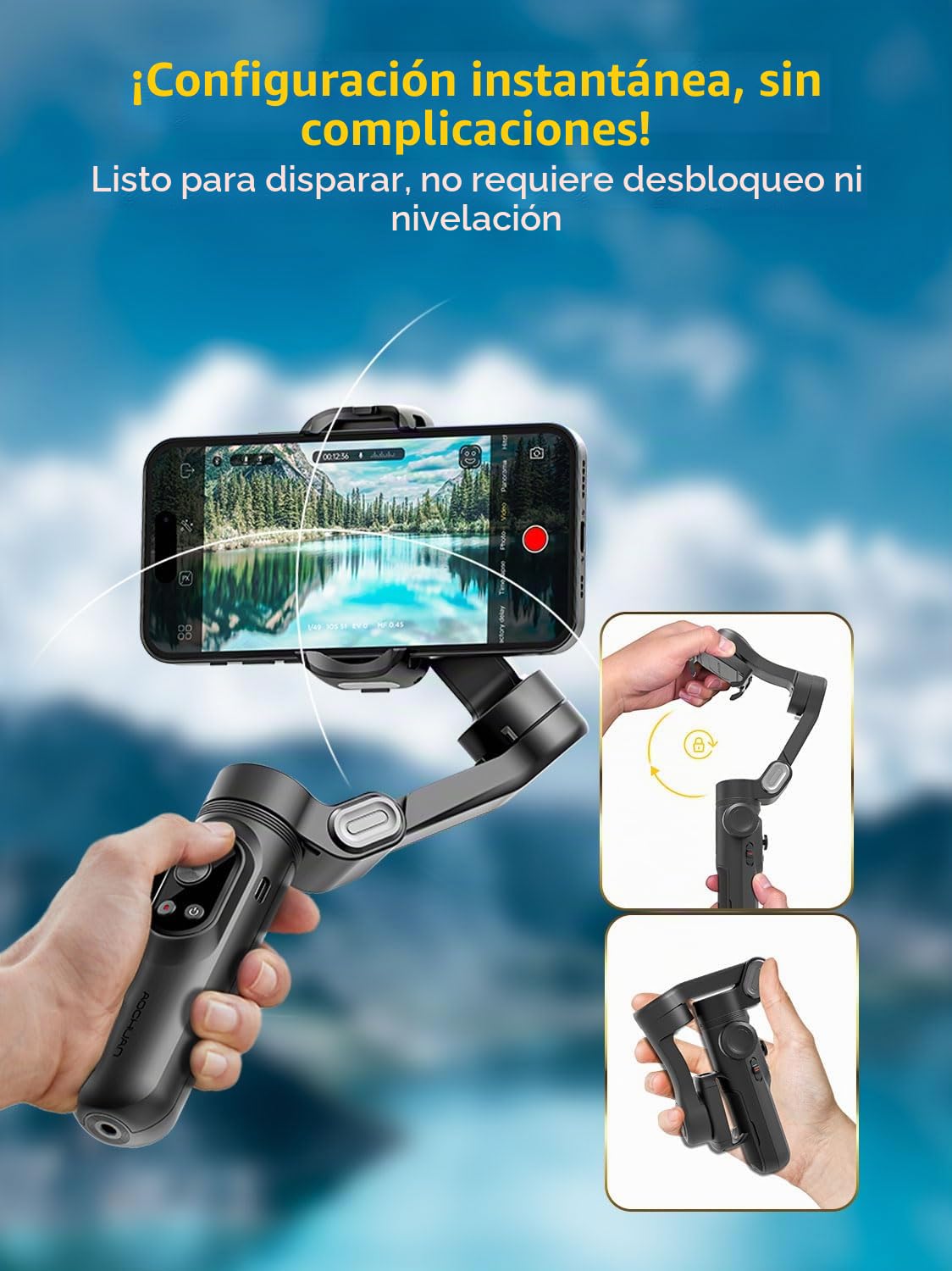 AOCHUAN Estabilizador de cardán para Smartphone, cardanes con Carga inalámbrica para iPhone 15 Pro MAX/Android Estabilizador de teléfono de Mano de 3 Ejes para grabación de Video y Seguimiento Facial
