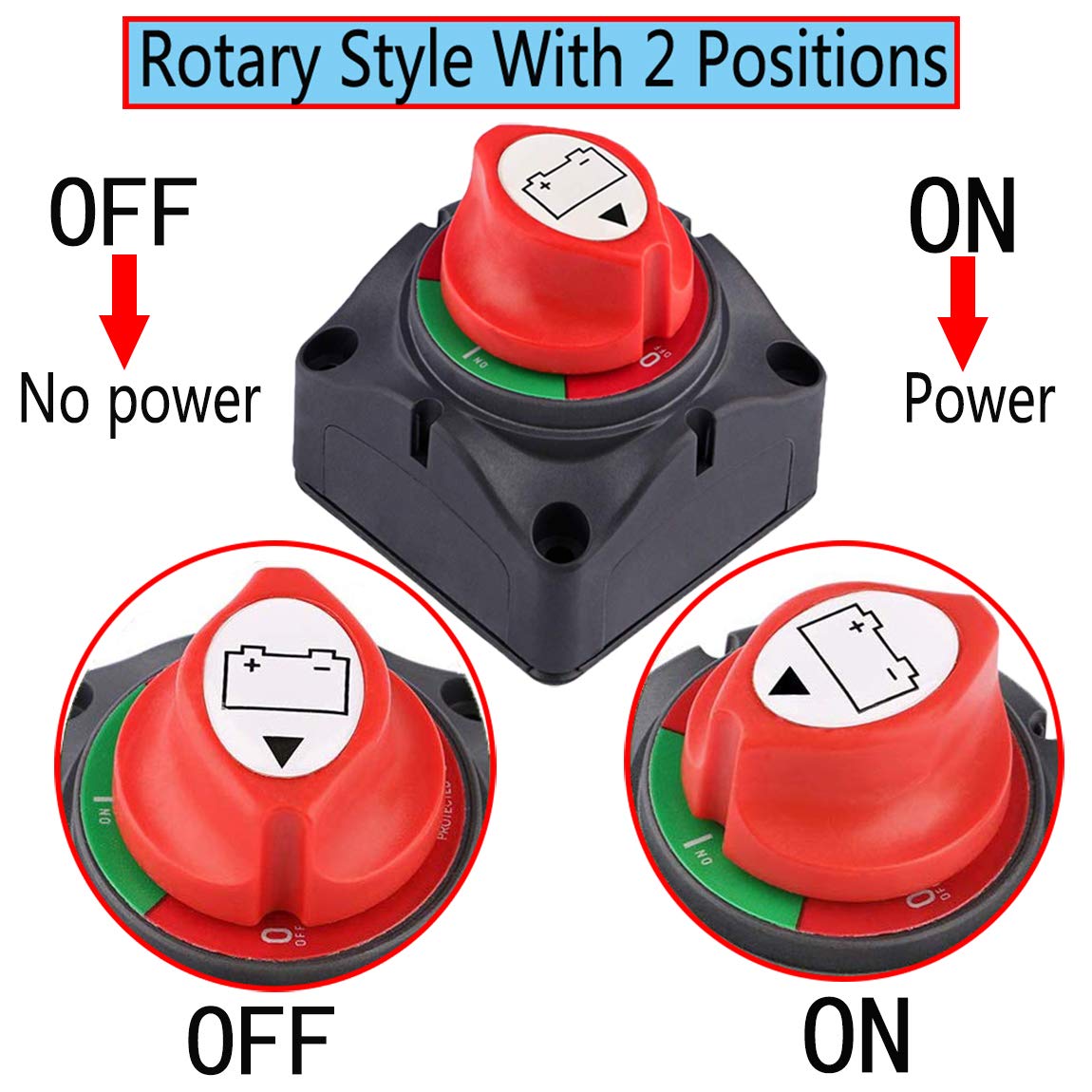 Battery Switch Disconnect Isolator, 12-48 V Battery Power Cut Master Switch, Waterproof Disconnect Switch for Car RV Truck ATV Vehicles Boat, by LIYYOO