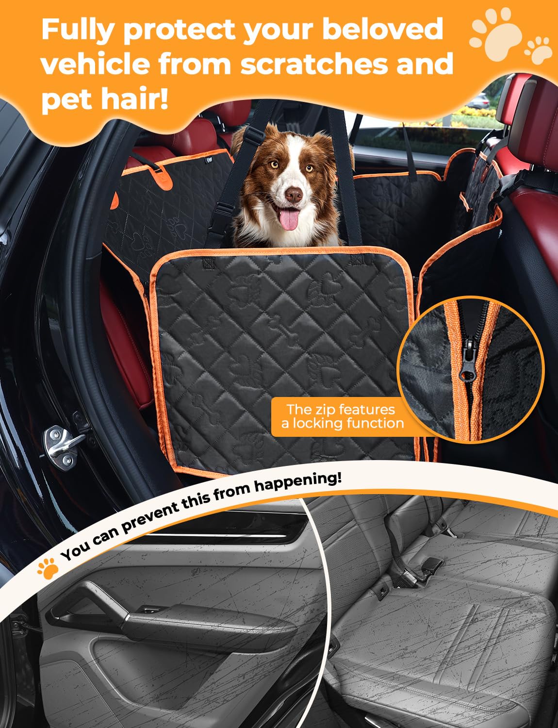 KYG Coprisedile per auto per animali domestici, design rimovibile, finestra in rete traspirante, cinghia di sicurezza anti-scappamento, impermeabile e antiscivolo, universale per cani e gatti (nero)