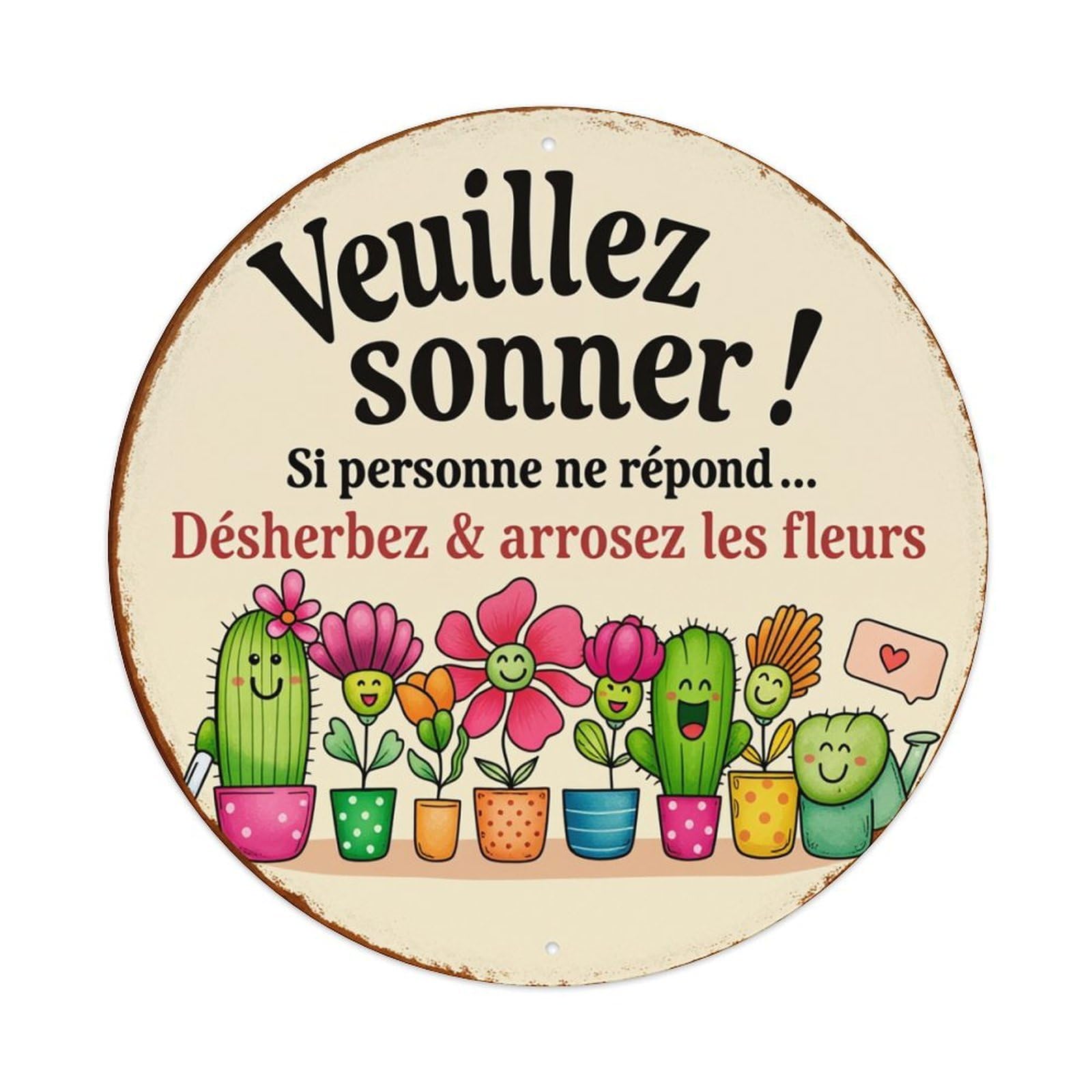 Cactus Flowers Pots Smiling Plants Round Tin Sign Retro Metal Sign for Cafe Bar Pub Home Game Room Gym Club Wall Decoration Vintage Metal Poster 8x8 Inch