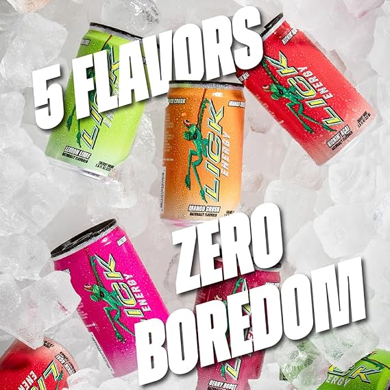 LICK Energy Drink - Berry Boost, No Sugar, No Crash, Green Tea Caffeine (100mg), with Ginger, Antioxidants and Vitamins A, B6, B12, and C, 7.5oz (6pk)