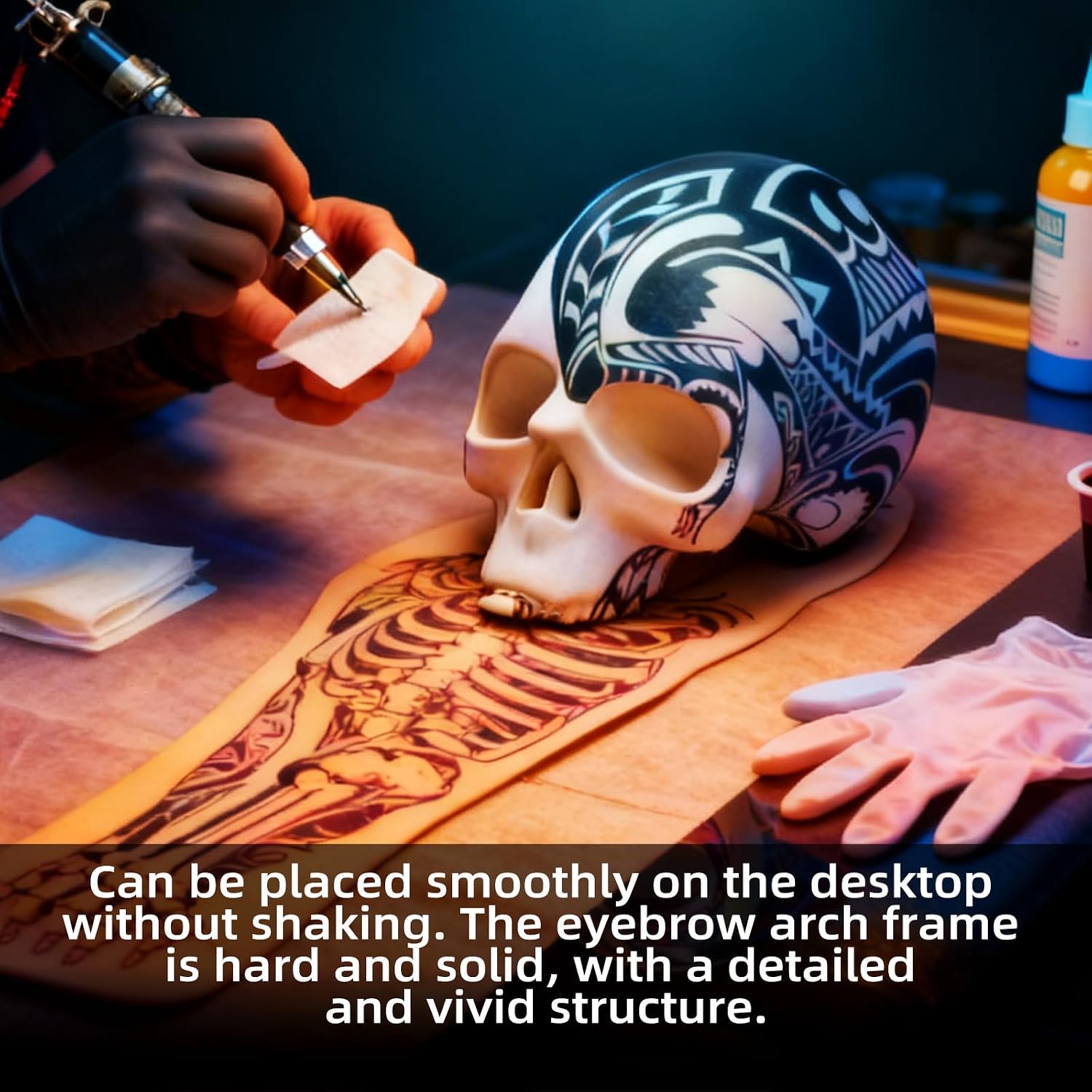 ATOMUS Tattoo Skull Model Silicone Tattoo Practice Skull Head 3mm Tattoo Fake Skin for Professional Tattoo Artist