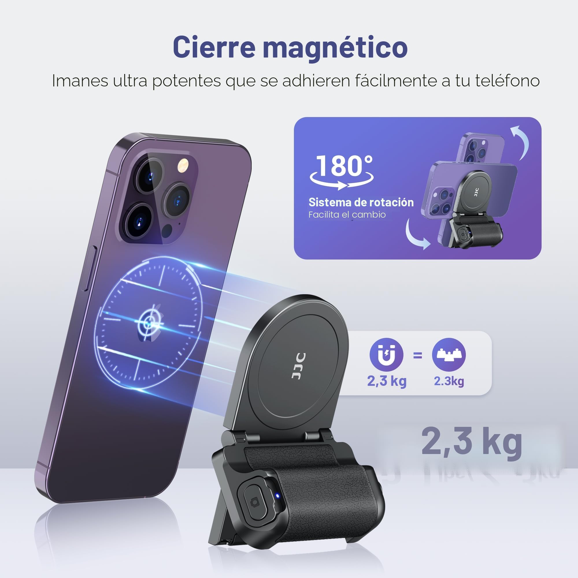 JJC Magsafe - Mango magnético para teléfono móvil con mando a distancia Bluetooth para iPhone Air 17, 16, 15, 14, 13 y Android, soporte de mesa y adaptador de trípode, color negro