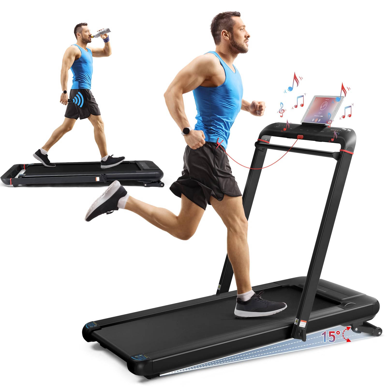 GODECORWalking Pad Treadmill with Auto Incline, Under Desk Folding Treadmills with 18" Wide Running Belt, Remote Control & 265Lb Weight Capacity for Home Office