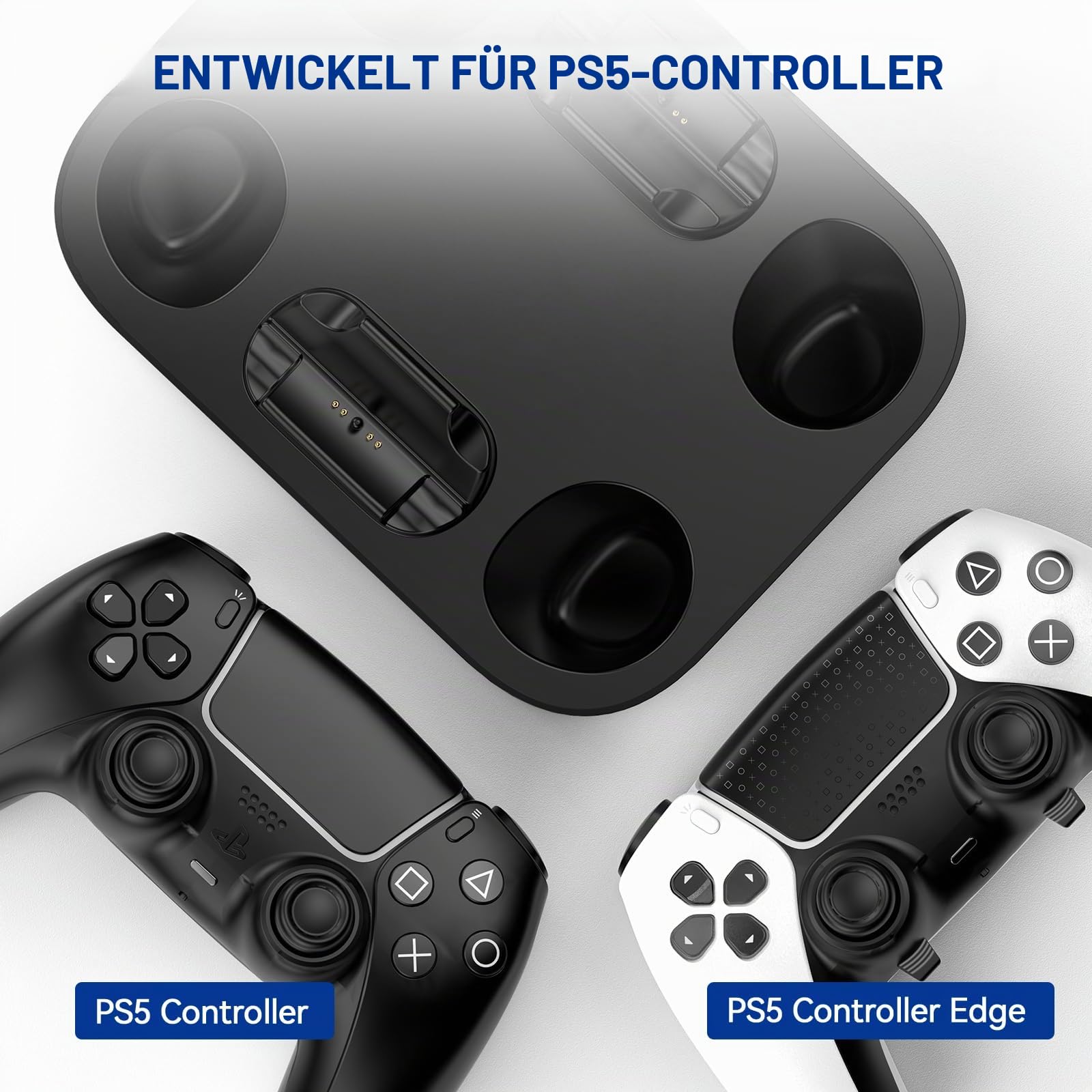 LVFAN Doppelte Ladestation für PS5 Controller | Schnellladestation mit intelligentem Ladeschutz, kompatibel mit DualSense und DualSense Edge Controllers, Schwarz