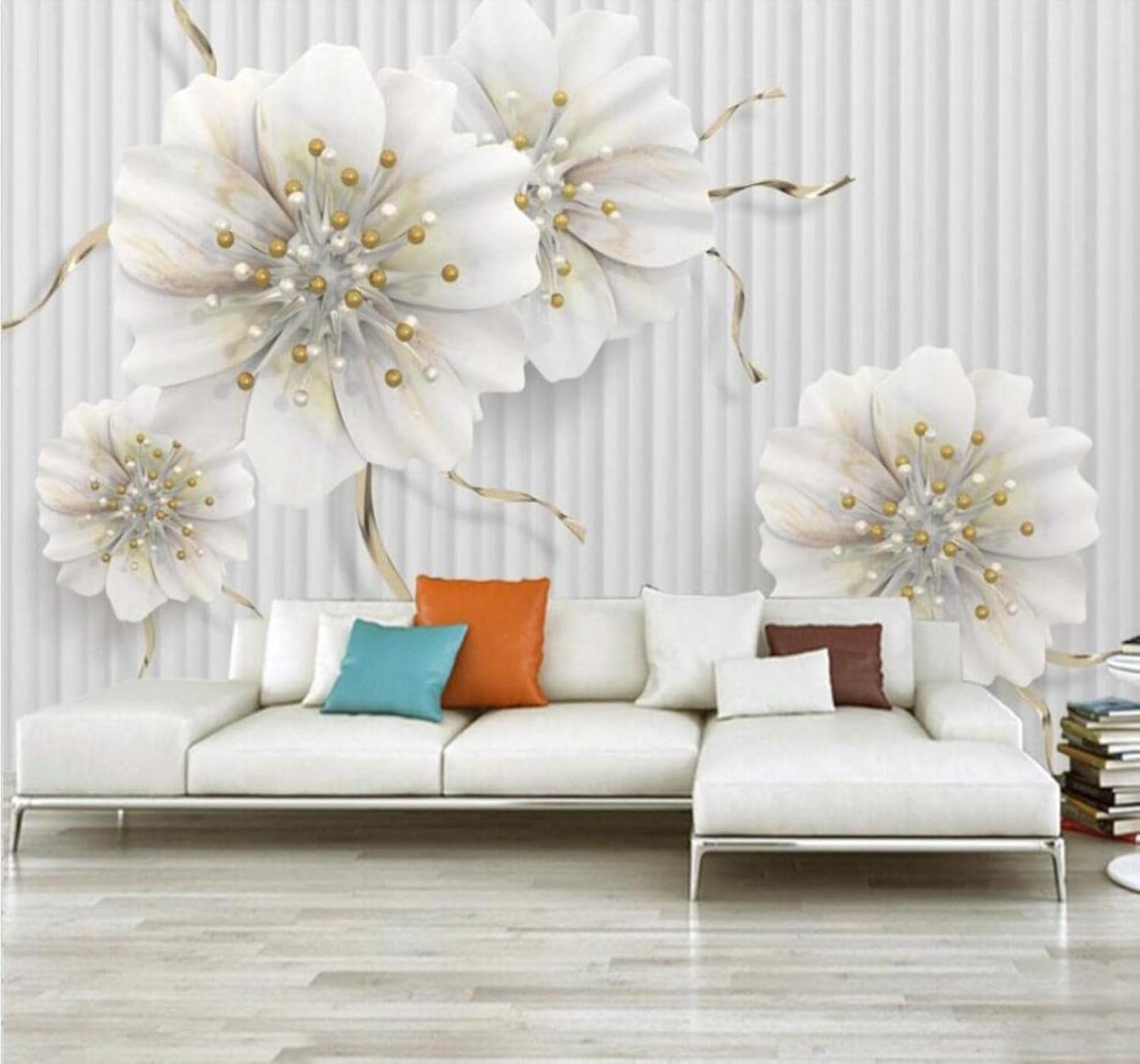 XLMING Exquisite Three Dimensional White Flowers Jewellery 3D Wallpaper Luxury Home Dining Decor Paste Sofa Living Room The Wall for Bedroom Mural-400cm×280cm