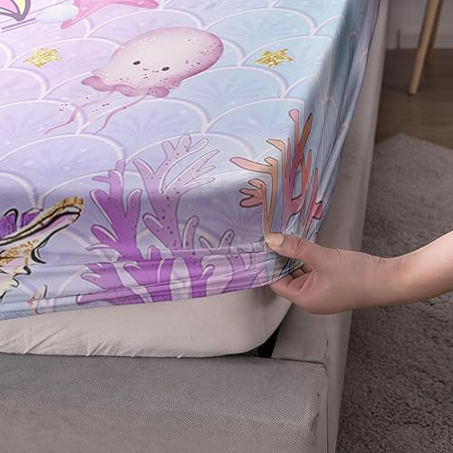 Miniatura 4 de BailiPromise Juego de sábanas de sirena para niños, tamaño Queen, con estampado de unicornio y arcoíris, unicornio y estrella de mar, adecuado para