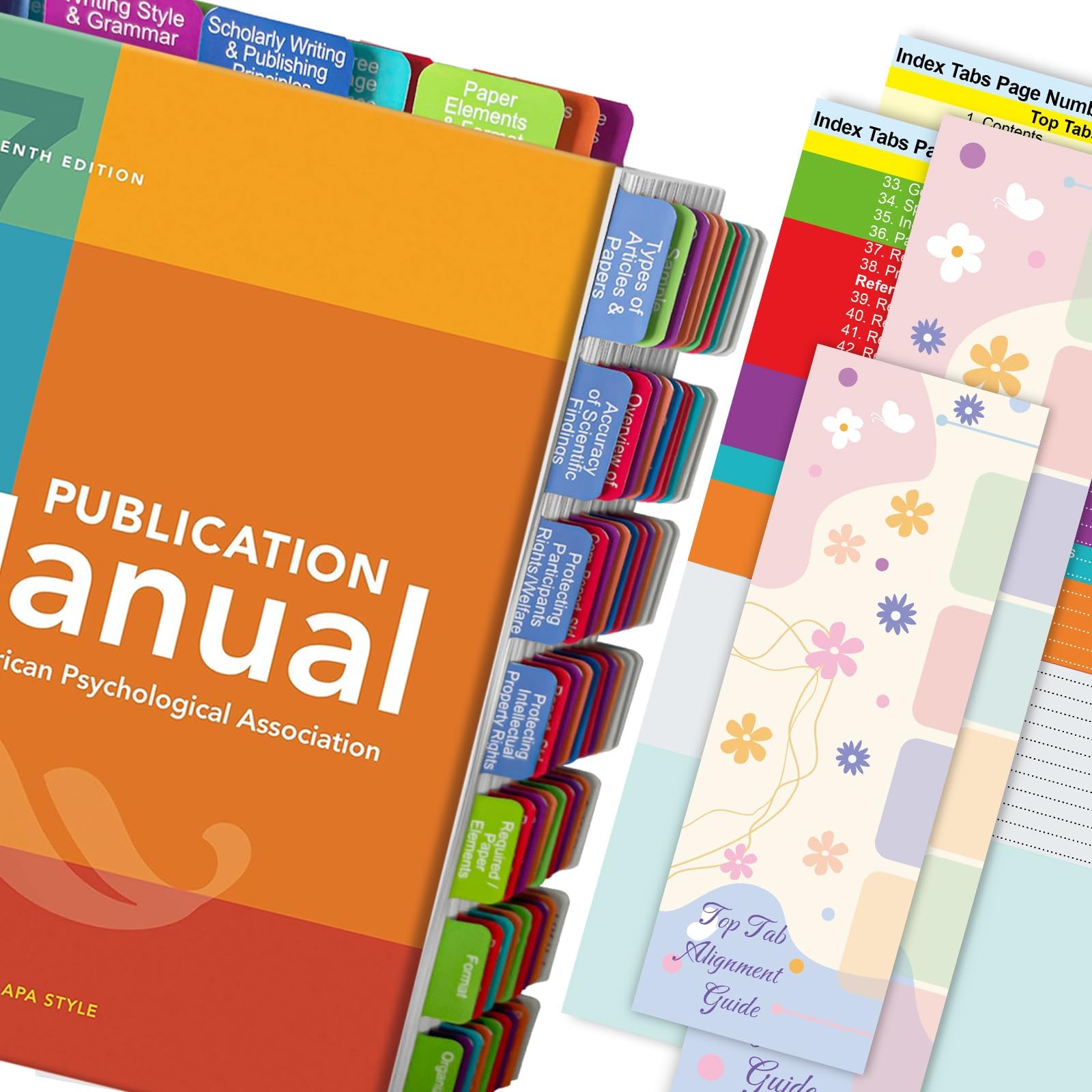 Index Tabs for the APA Publication Manual 7th Edition, Book Tabs of The American Psychological Association (Book not Included), 82 Printed Tabs for Every Chapter, Laminated & Color-Coded