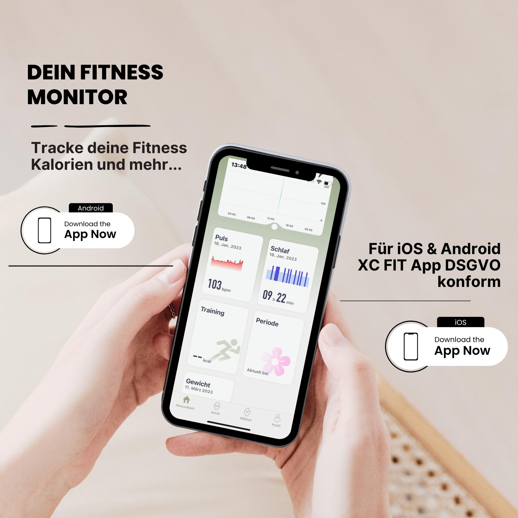 XCOAST Damen Smartwatch SIONA 2 Classic Gold 6.9mm flach AMOLED Display Fitness Tracker wasserfest