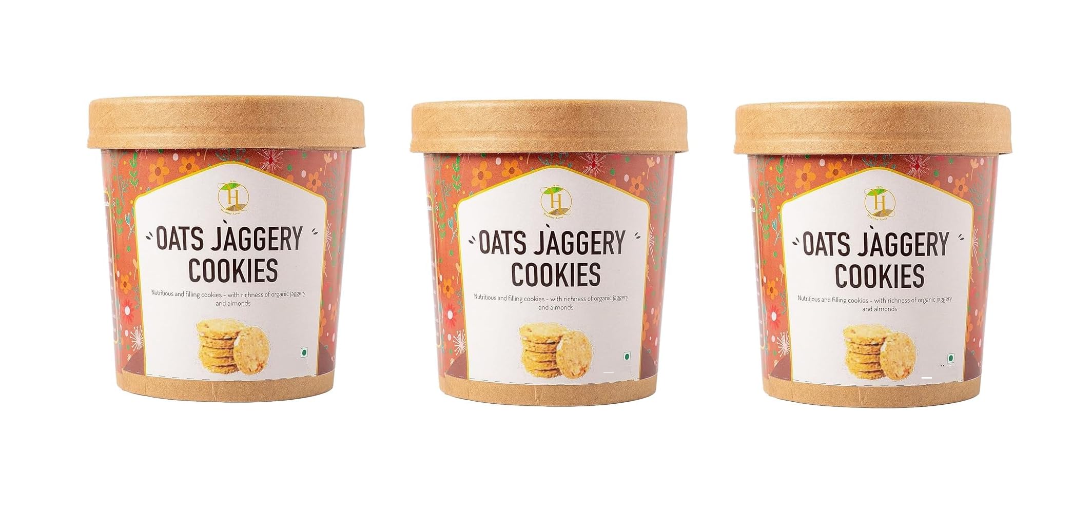 Fit Pro Healthy Lives Jaggery Oats Cookies – Healthy & Delicious Biscuits – Made with Pure Natural Jaggery & Whole Grain Oats – No Refined Sugar – Gluten Free - Perfect Snack – (100g Pack of 3)