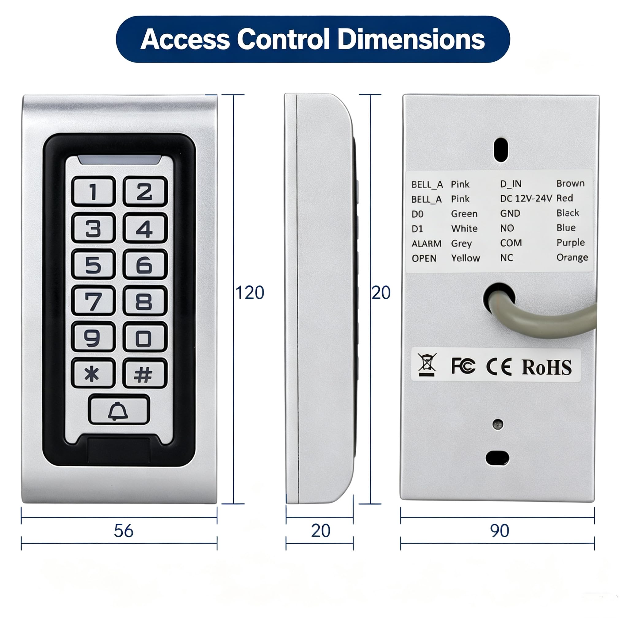 Kit de contrôle d'accès avec serrure magnétique de 180 kg | Métal, IP68, 2000 utilisateurs, alimentation, serrure magnétique, interrupteur en acier inoxydable, sonnette