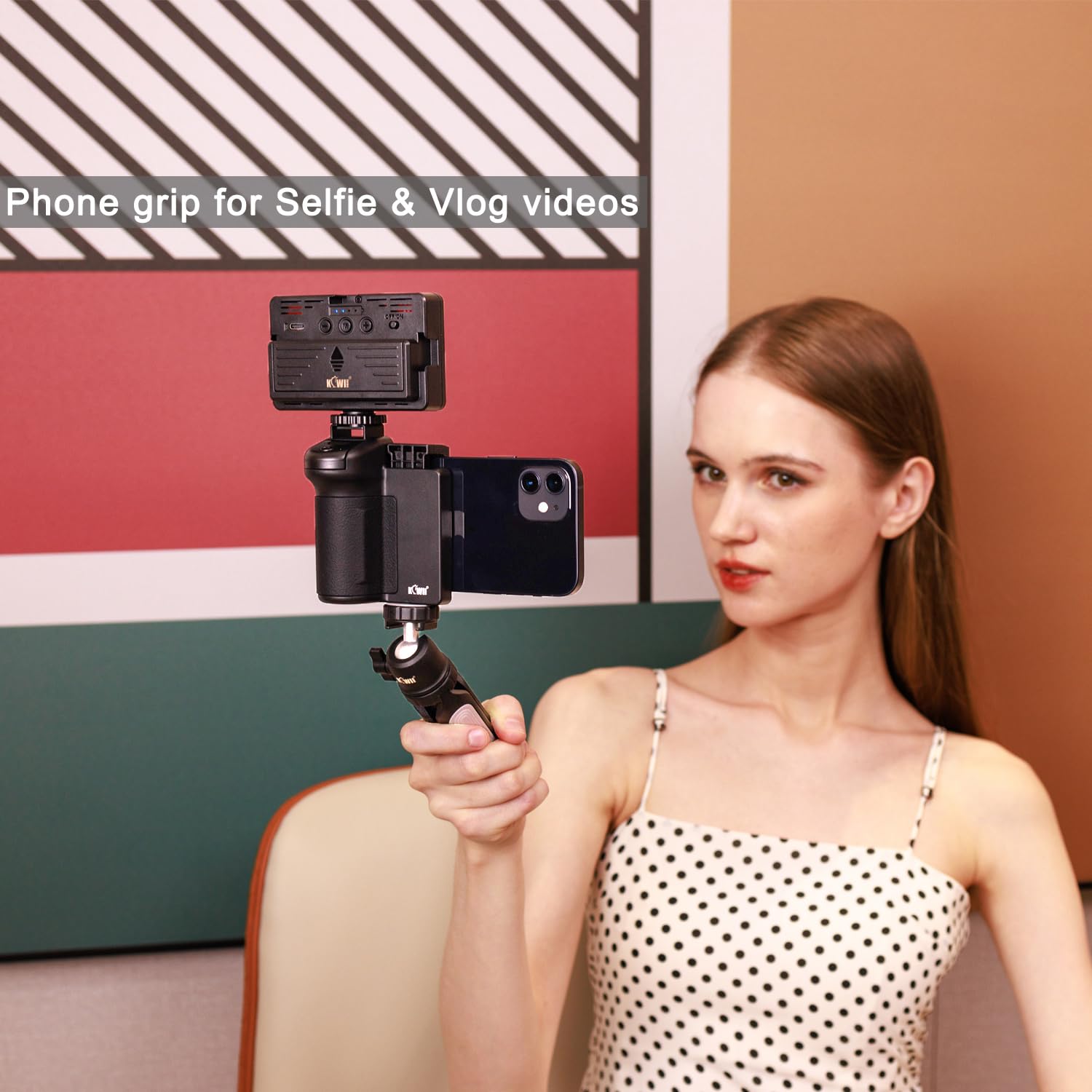 KIWIFOTOS Smartphone Handle Grip, Handy Capgrip mit Abnehmbarem Wireless Auslöser, Phone Grip mit Fernbedienung & Kaltschuhhalterung für iPhone Android Smartphone, Selfie, Vlog, Videoaufnahmen