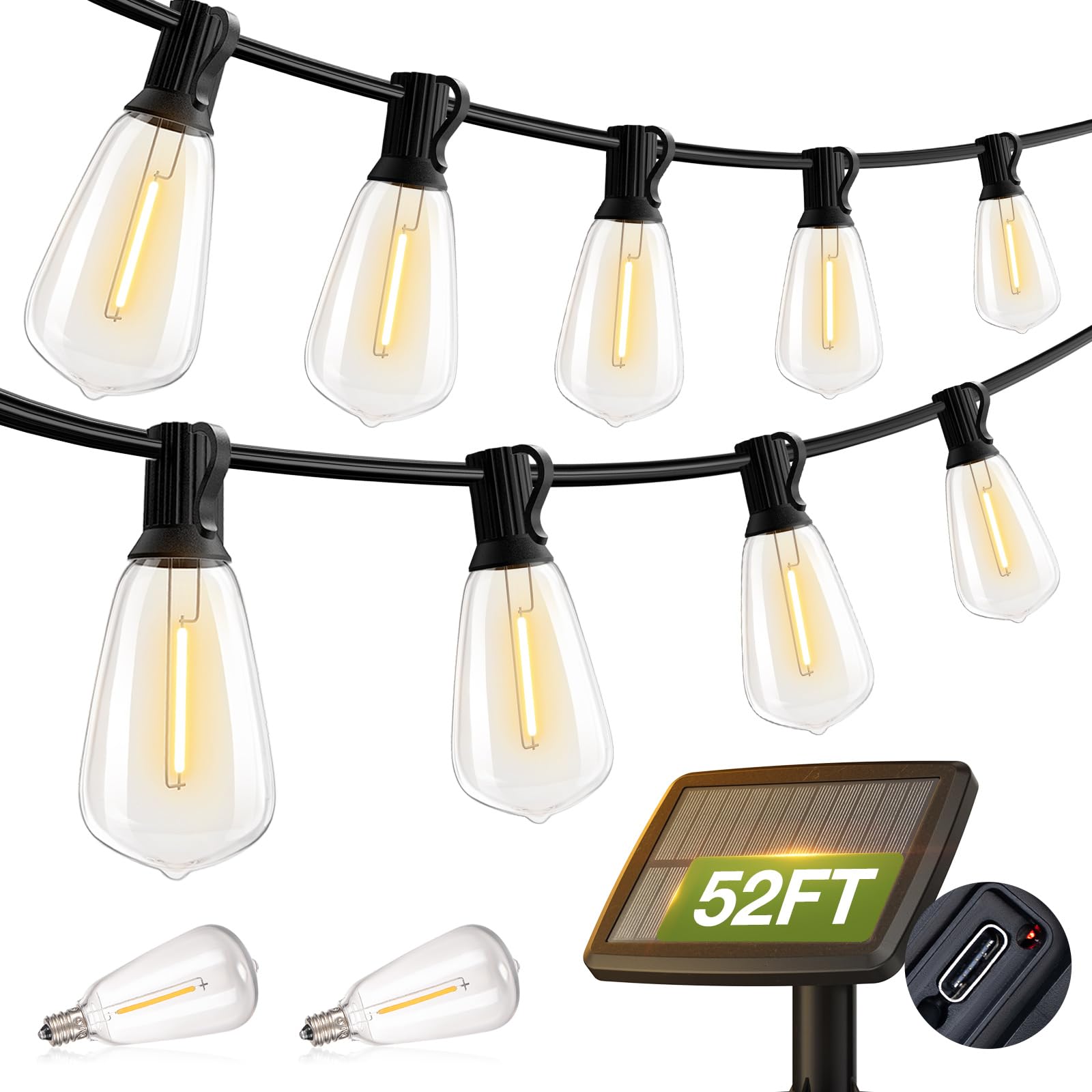 52ft Outdoor String Lights Commercial Great Weatherproof Strand 21 Bulbs 18 Hanging Sockets, UL Listed Heavy-Duty Decorative Patio lights for Bistro Garden Café Wedding Malls