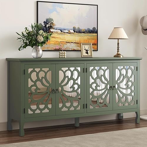 Miniatura 9 de RoyalCraft Armario buffet de 63 pulgadas con almacenamiento, armario decorativo Credenza con 4 puertas y estantes ajustables, consola multimedia
