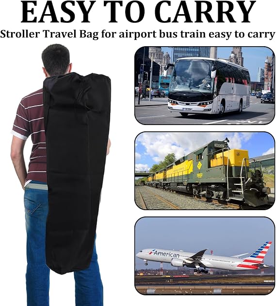 GMHLLES Stroller Bag for Airplane,Pram Travel Bag,Dustproof and Wear-Resistant,Portable and Foldable Design,All-Round Protection,Widely Applicable to Various Umbrella Strollers (Black)