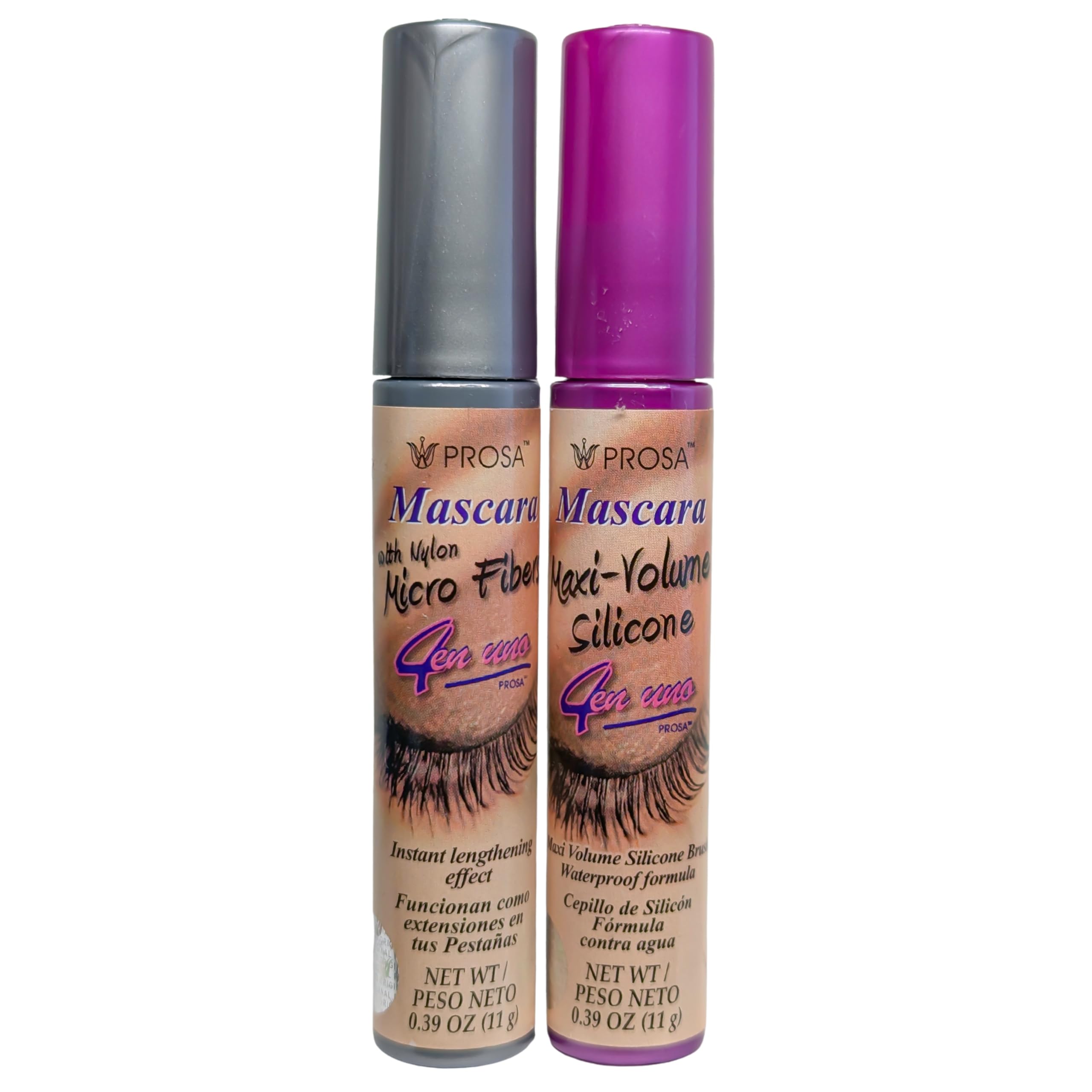 Pro Mascara Set: Nylon Micro Fiber and Maxi-Volume Silicone Waterproof Formula - 0.39 oz each