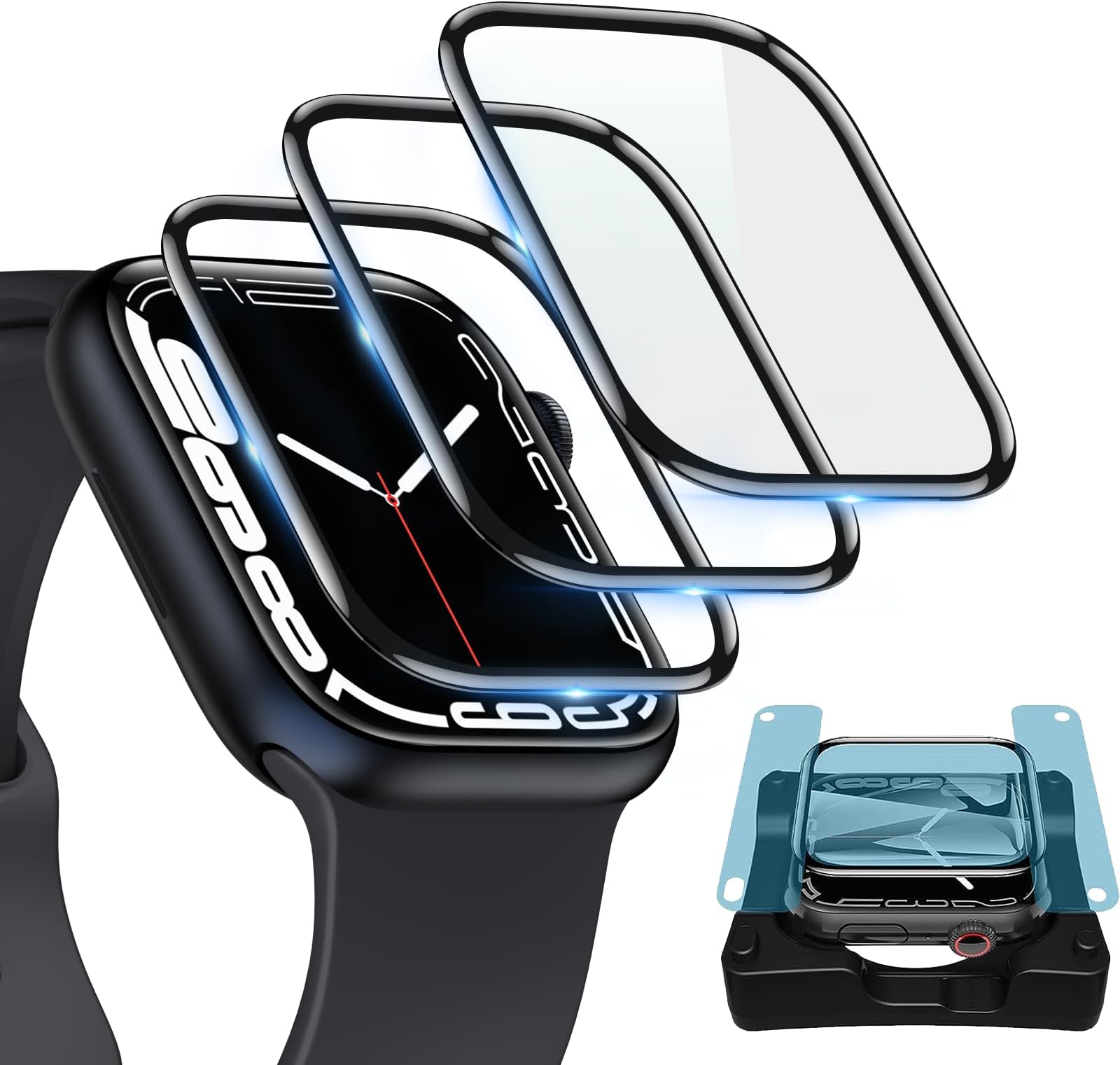 YMHML3 Pack Screen Protector for Apple Watch 41mm Series 8 series 7, 3D Curved Edge Full Coverage Waterproof HD Clear Soft Film for iWatch 41mm Accessories with Easy Installation Frame