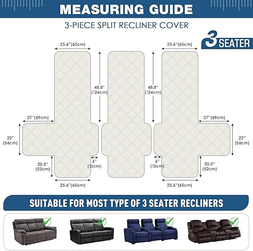 Miniatura 5 de TAOCOCO Funda de sofá reclinable 100% impermeable, funda antideslizante para sofás reclinables con correas elásticas, fundas de sofá reclinables