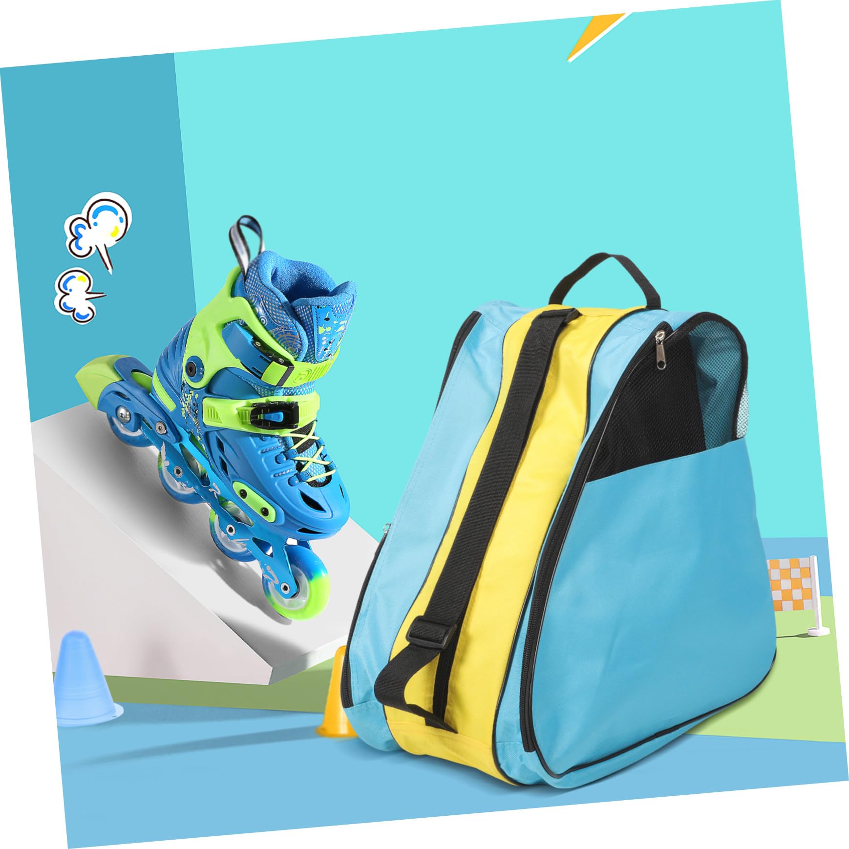 iplusmile Borsa Porta Pattini a Rotelle in Nailon, Borsa Organizer | Busta Porta Oggetti Zip, Pratica da Portare, Formato Doppio Blu e Giallo