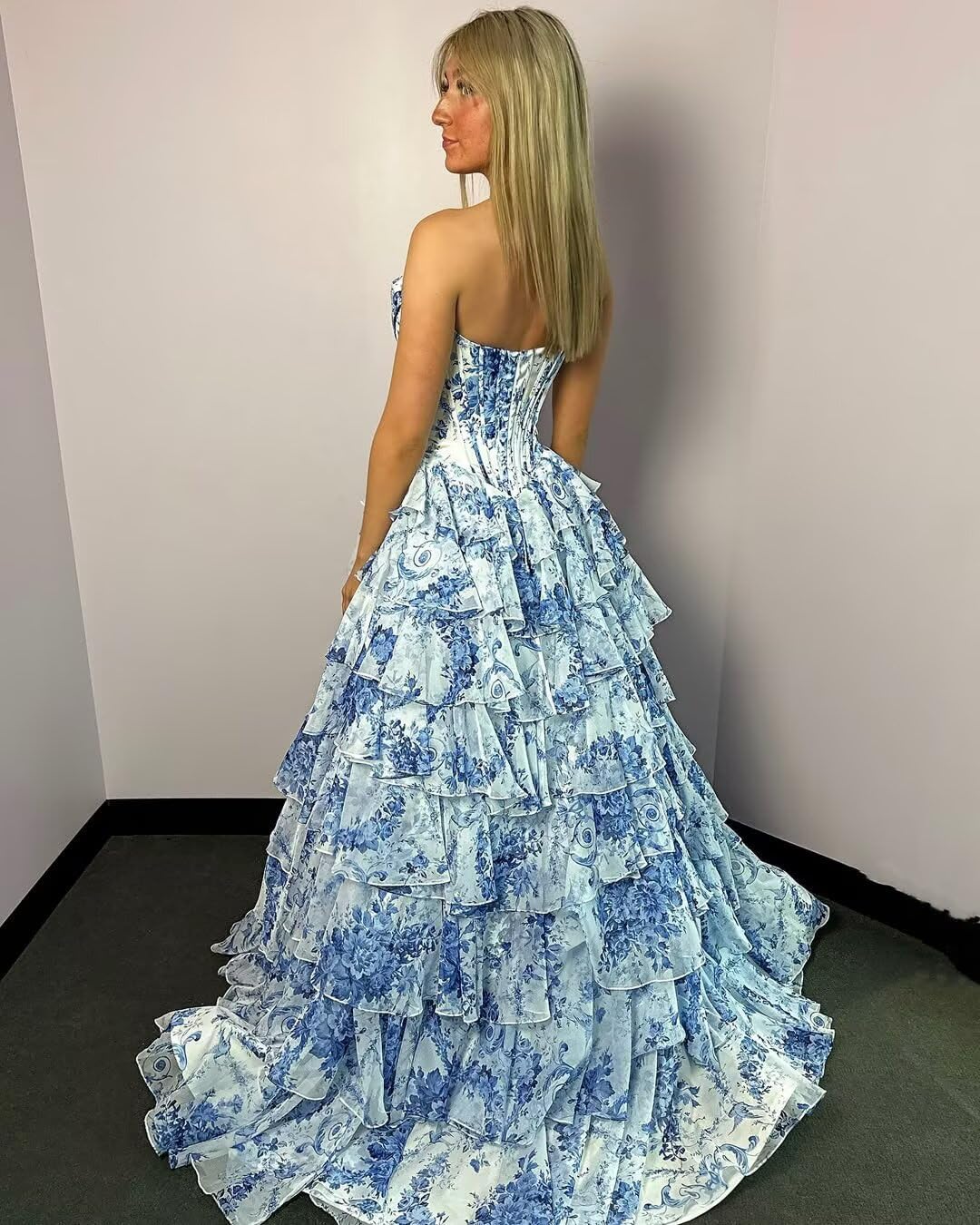 GATMAHE Tulle Floral Prom Dresses for Teens 2026 Tiererd Long Ball Gown Strapless Sweetheart Formal Evening Gowns with Slit