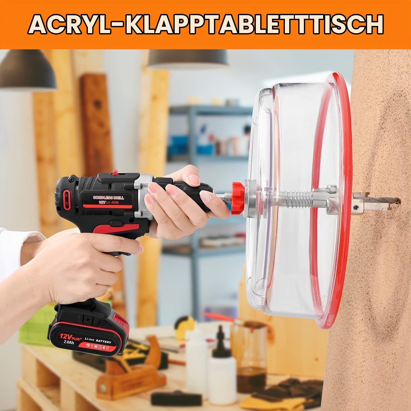Kreisschneider Holz 40-200mm Verstellbar Durchmessergröße Lochbohrer mit Staubschutzhülle Professionelle Lochsäge Effizient,2 Sätze Klingen für Holz/Porzellan/Wand