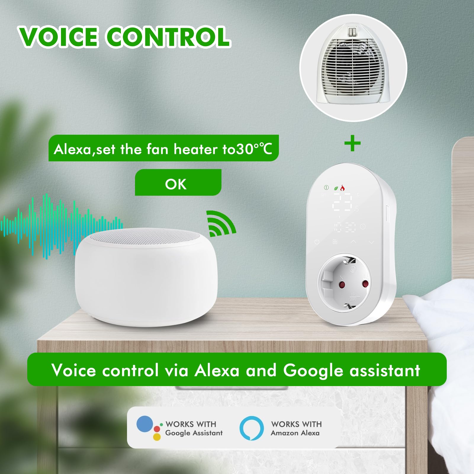 Jadeshay Thermostat Steckdose Smart 16A Temperaturregler Temperaturregler Digital mit LED-Anzeige, Thermostat Steckdose kompatibel mit Alexa, Google Assistant Sprachsteuerung und Smart Life App 220V
