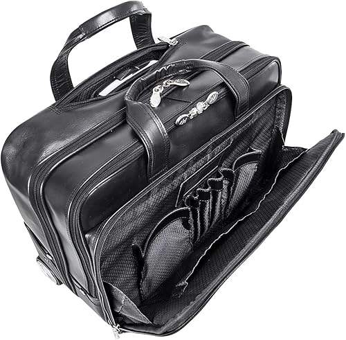 Miniatura 4 de McKlein USA L Series BOWERY Maletín de cuero con ruedas, negro (87855) (87855MCK)