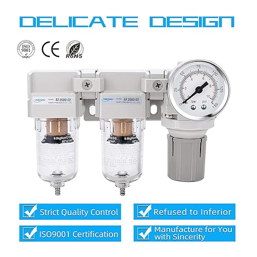 Miniatura 37 de NANPU Sistema de secado de aire NPT de 1/2" - Filtros de aire dobles, combo de regulador de presión de aire - Drenaje semiautomático, cuenco