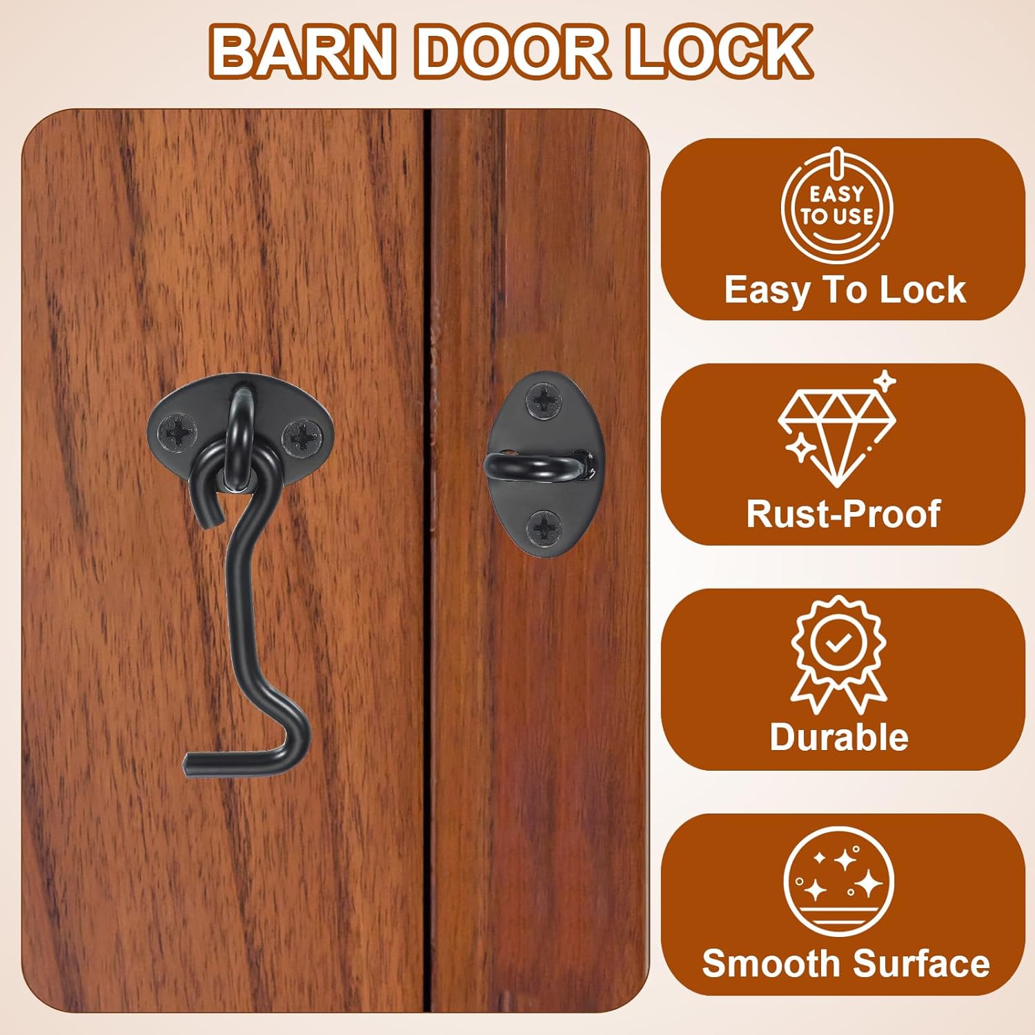 MECCANIXITY 8 Inch Hook and Eye Latch for Doors, Stainless Steel Barn Door Lock Gate Latch Cabinet Hook Latch & Eye with Mounting Screws for Slide Barn Shed Wooden Fences, Black 2 Set